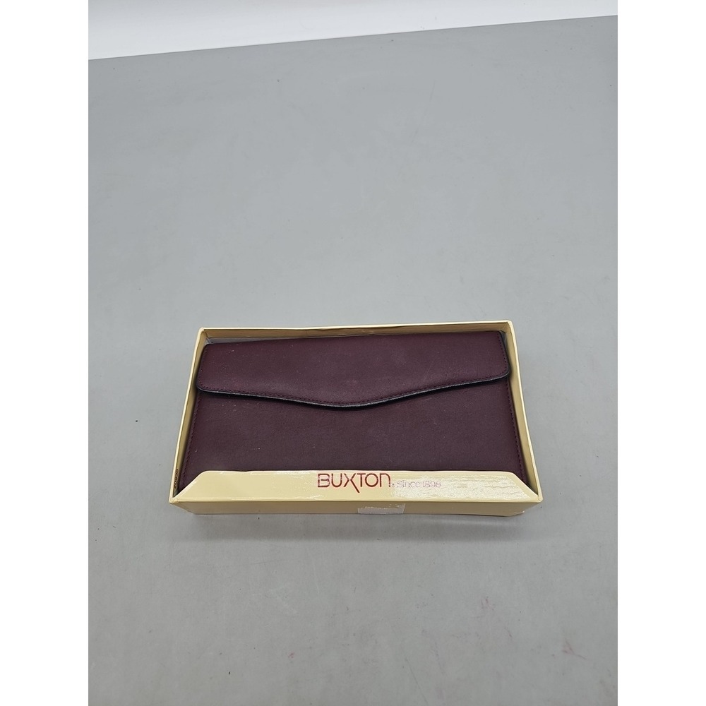 Vintage BUXTON Wallet Clutch Coin Purse Organizer Blue Leather with Box Burgundy